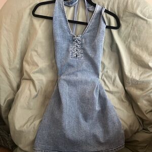 H&M Light Blue Backless Halter Dress